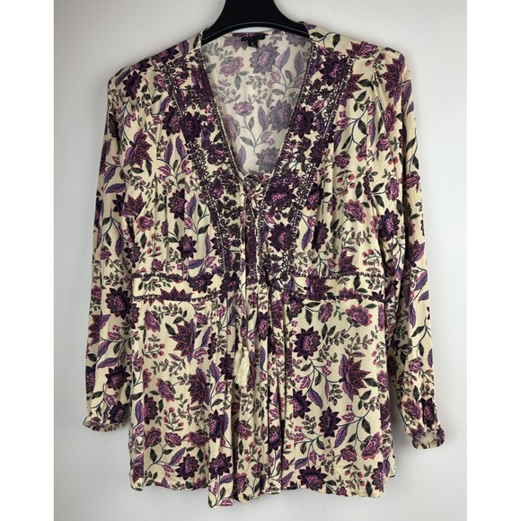 Torrid Babydoll Rayon Crepe Embroidered Lace Up Top Floral Womens Plus Size 2 2X - Picture 12 of 13